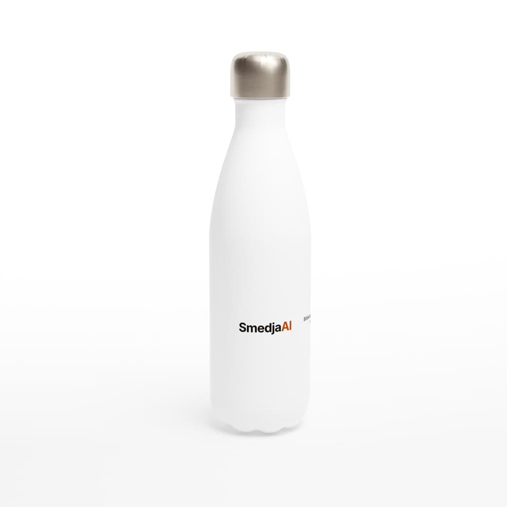 Smedja Bottle – vit stålflaska med SmedjaAI-märket