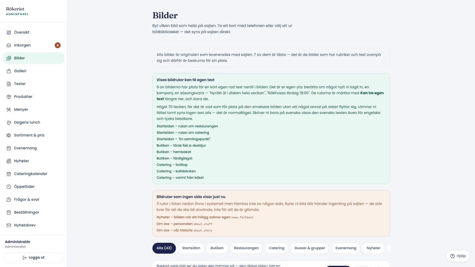 Panelens bildvy: byt vilken bild som helst på sajten, direkt från telefonen